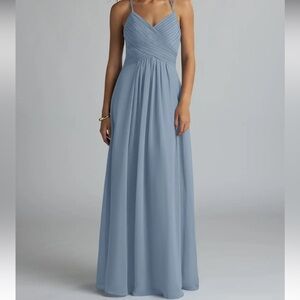 AZAZIE HALEIGH Dusty Blue A-Line Pleated Chiffon Dress Bridesmaid Wedding Sz A6